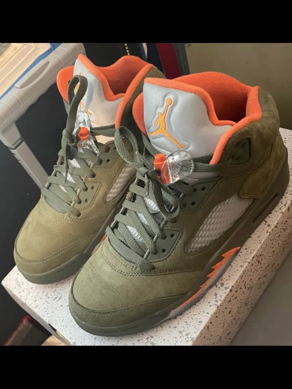 Jordan Olive Green & Orange Retro Basketball Sneakers